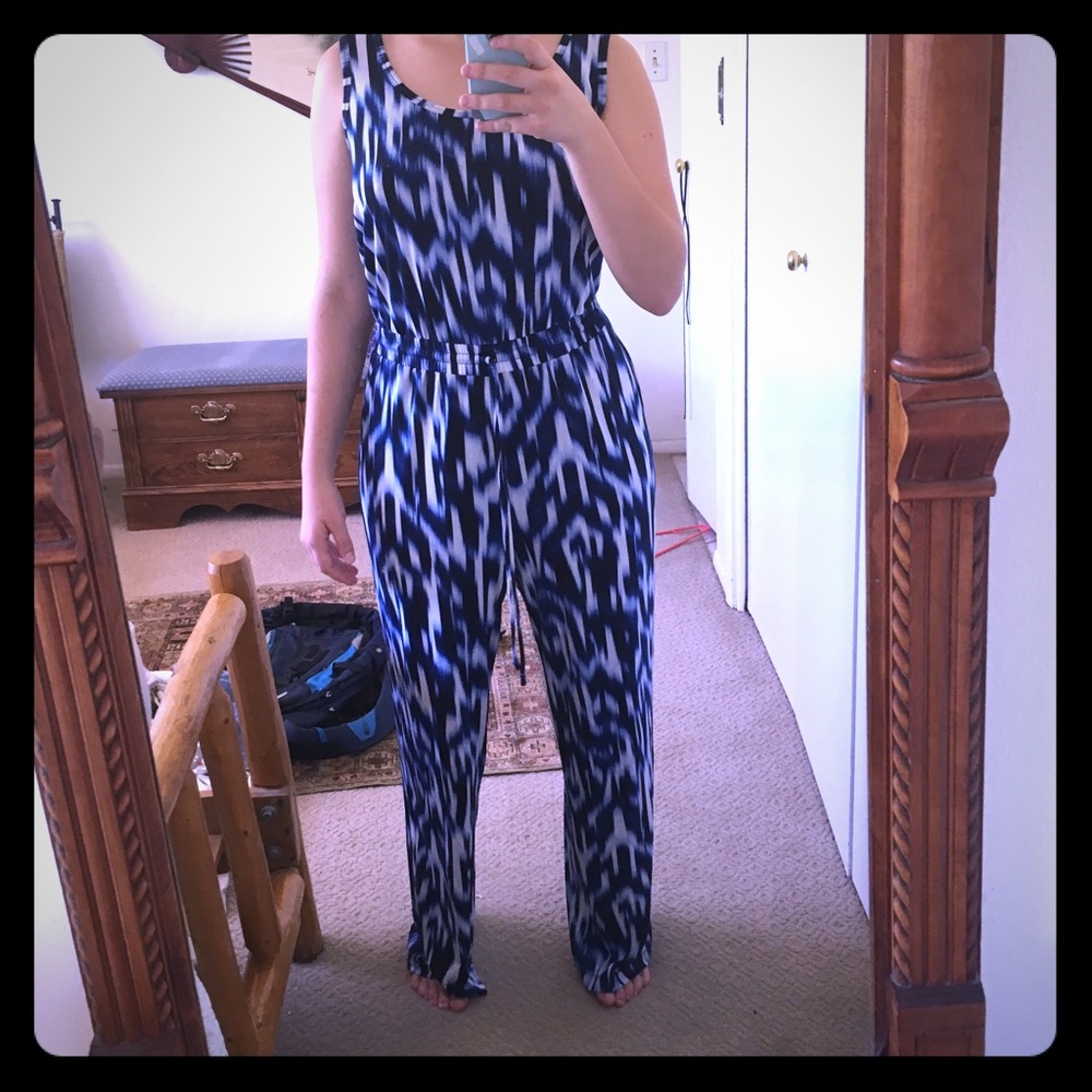 Calvin Klein Blue & White Pattern Regatta Jumpsuit